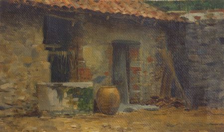 GIANI GIOVANNI Torino 1866 - 1937 "Angolo di cascina" 13x22 olio su cartone...