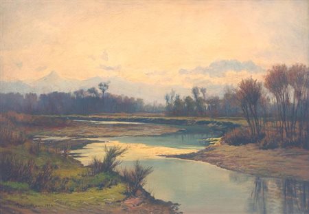 MERLO CAMILLO Torino 1856 - 1931 "Ruscello in campagna" marzo 1914 33,5x48...