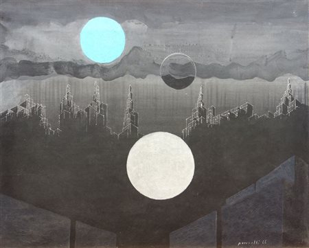 PEVERELLI CESARE Milano 1922 - 2000 "Les étoiles de la terre" 1966 62x75 olio...