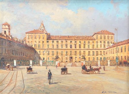 DE WINTER GIUSEPPE I XIX/XX SECOLO "Torino - Palazzo Reale" 30x40 olio su...