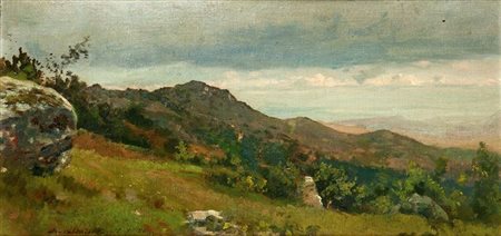 CALDERINI MARCO Torino 1850 - 1941 "Paesaggio collinare" 16/07/1886 17x34,5...