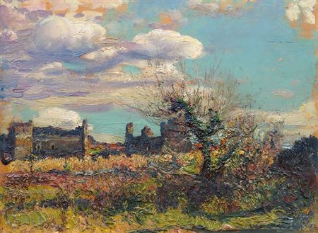 TAVERNIER ANDREA Torino 1858 - 1932 Grottaferrata (RM) "Paesaggio" 27x38 olio...