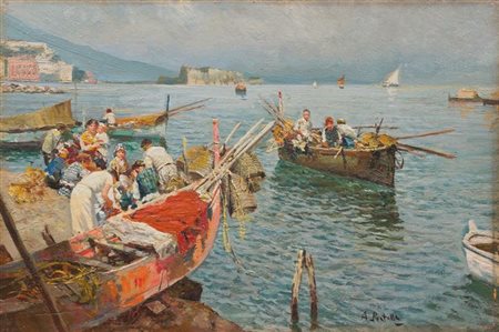 PRATELLA ATTILIO Lugo (RA) 1856 - 1949 Napoli "Pescatori della vecchia...