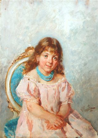 CAPRILE VINCENZO Napoli 1856 - 1936 "Ritratto di bambina" 1881 30x21,5 olio...