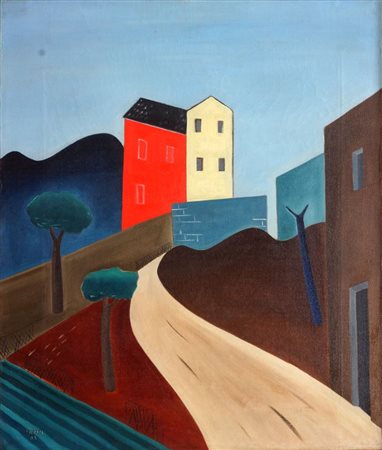 SOLDATI ATANASIO Parma 1896 - 1953 "La strada" 1932 59x46 olio su tela Opera...