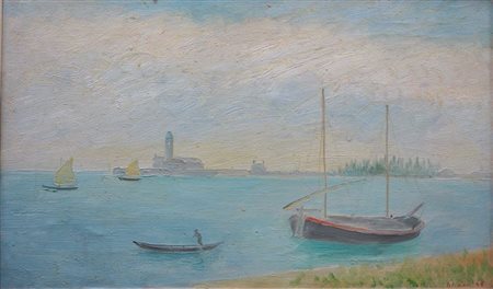 LILLONI UMBERTO Milano 1898 - 1980 "Laguna veneta" 1948 40x65 olio su tela...