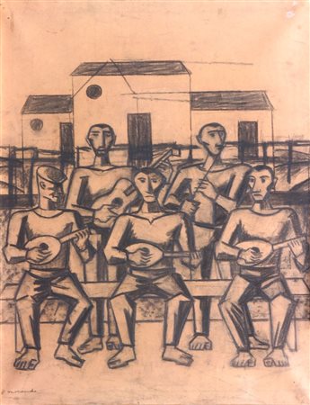 MORANDO PIETRO Alessandria 1892 - 1980 "Concerto" 66x50,2 carboncino e matita...