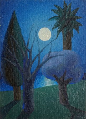 SALVO Leonforte (EN) 1947 "Paesaggio notturno" 1987 35x25 olio su tela Opera...