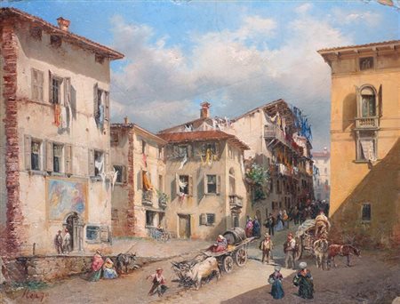 MOJA FEDERICO Milano 1802 - 1885 Dolo (VE) "Piazza di Bassano" 1879 27x35...