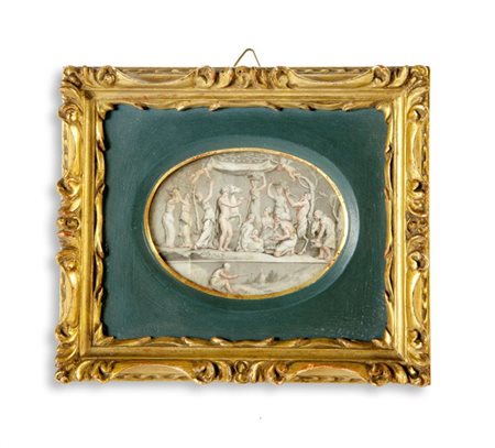 Scatola di vetro e bronzo con miniatura dell' 800