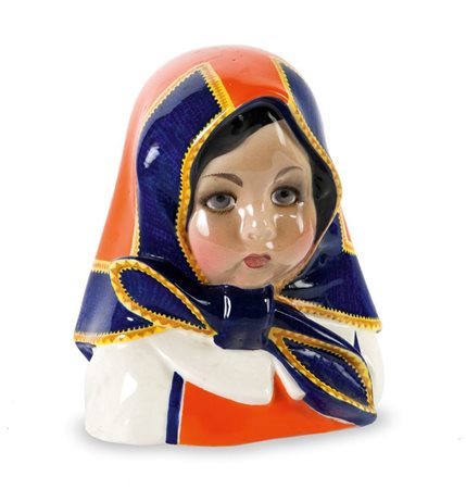 CERAMICA SMALTATA E DIPINTA "Bambina in costume" anni '930 H. cm 16 Marcata...