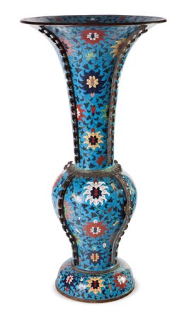 VASO CINESE H. cm 68 a decori Cloisonne' in smalti a motivi floreali Giappone...