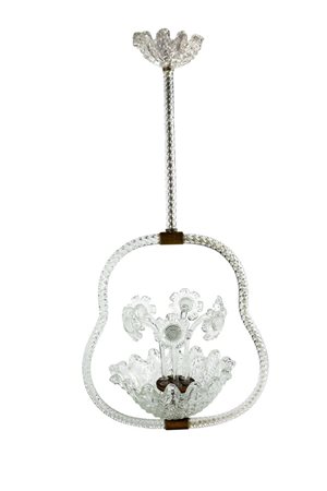 LAMPADARIO In vetro, decori a con fiori, metà XIX secolo H. cm 95