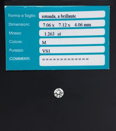 DIAMANTE IN CARTINA taglio brillante di ct 1,263, colore M, purezza VS1...