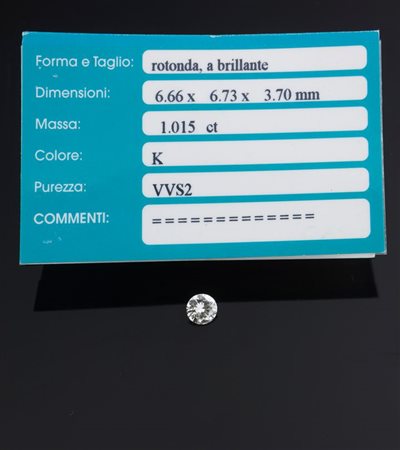 DIAMANTE IN CARTINA taglio brillante di ct 1,015 colore K, purezza VVS2...