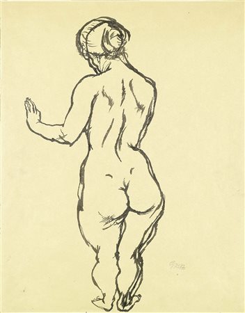 George Grosz Berlino 1893 - 1959 Nudo in piedi, 1915 China su carta, cm....