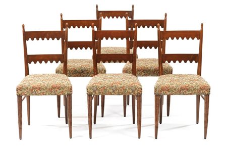 Sei sedie Produzione: Colli, 1950 Noce, rivestimento in cotone cm 92 h x 40 x 45
