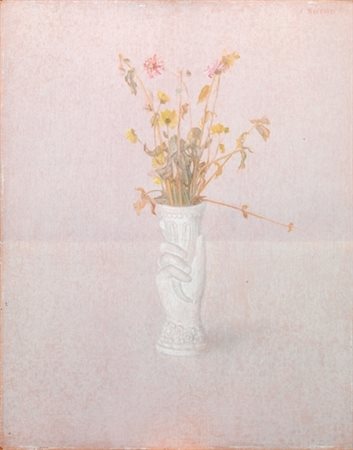 Antonio Bueno (Berlino 1918 - Fiesole 1984) VASO CON FIORI olio su faesite,...