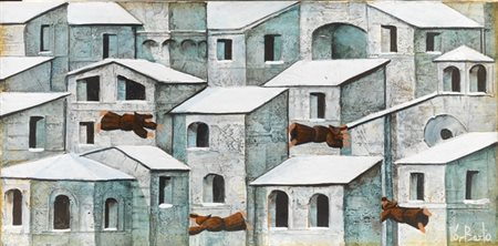 Norberto Proietti (Spello 1927- 2009) VOLO DEI FRATI olio su tavola, cm 20x40...