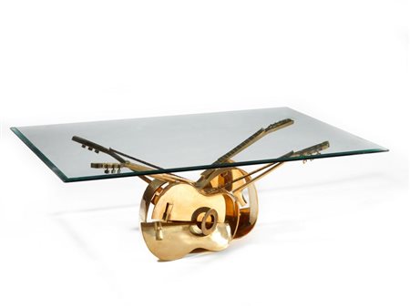 Fernandez Arman (Nizza 1928 - New York 2005) CHITARRA TABLE bronzo dorato, cm...