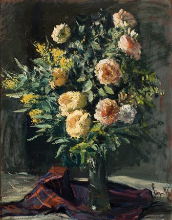 Eugenio Viti (Napoli, 1881 -1952) Vaso con fiori olio su cartoncino, cm 70x57...