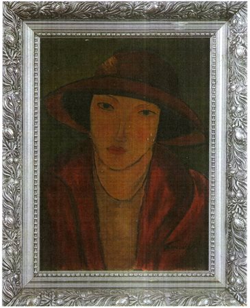 Anonimo "Donna con cappello" olio su faesite cm 37,5x28,5 Aut.Galleria...