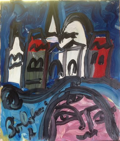 Gustavo Boldrini "Cattedrale" olio su tela cm 60x50 Aut.L'Alfiere Arte