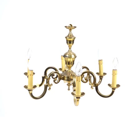 LAMPADARIO A SEI BRACCIA IN OTTONE XX Sec. A SIX BRANCHED BRASS CANDELABRA...