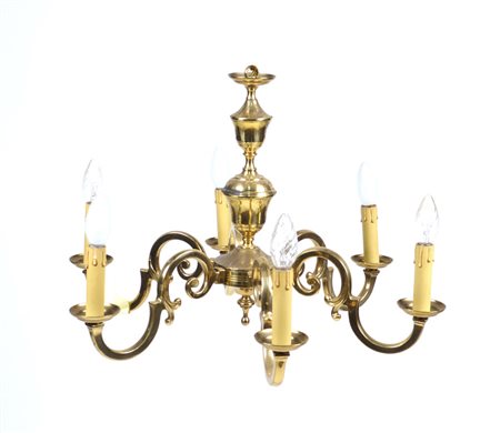 LAMPADARIO A SEI BRACCIA IN OTTONE XX Sec. A SIX BRANCHED BRASS CANDELABRA...