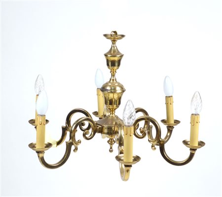 LAMPADARIO A SEI BRACCIA IN OTTONE XX Sec. A SIX BRANCHED BRASS CANDELABRA...