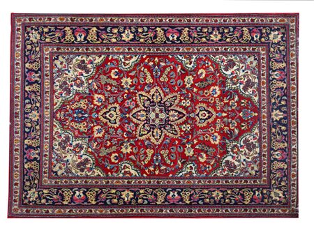 TAPPETO KUM SU FONDO ROSSO Persia A KUM RUG Persia On red ground 182x122 cm.