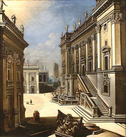 JOHANN ANDREAS GRAFF Norimberga 1637 - 1701 "Veduta del Campidoglio", olio su...