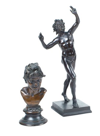 DUE SCULTURE IN BRONZO BRUNITO XX Sec. soggetti e manifatture diverse, una...