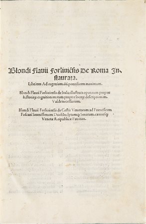 Biondo, Flavio - Incunabolo De Roma instaurata. Libri tres - De Roma...