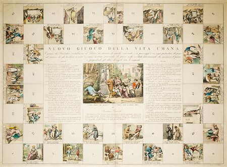 Gioco Nuovo giuoco della vita umana Incisione su rame in coloritura d'epoca,...