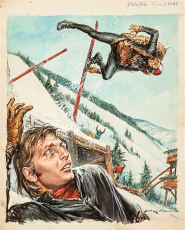 Walter Molino "Tragedia sulla neve", anni '50 acquerello e tempera su...