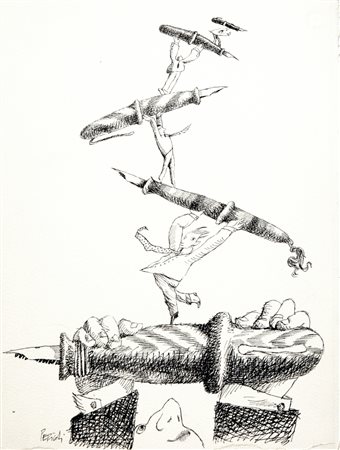 Tullio Pericoli "Penne in equilibrio", 1991 china su cartoncino, 28 x 38 cm...