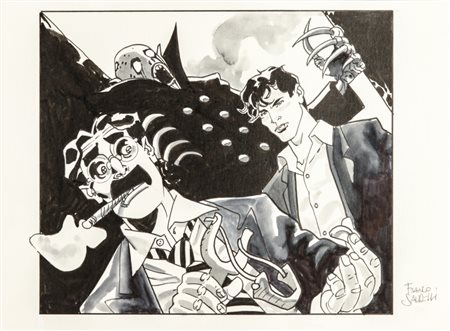 Franco Saudelli "Dylan Dog & Groucho", 2013 china e acquerello su cartoncino,...