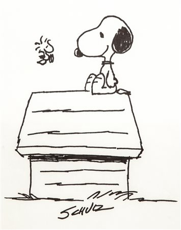 Charles Schulz "Snoopy e Woodstock" pennarello su carta, 21,5 x 28 cm Pin-Up...