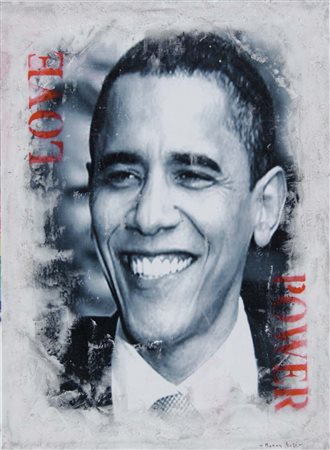 BALI BENNY Obama acrilici su tela 79x59 cm firma in basso a destra