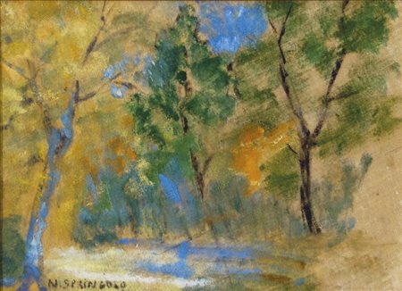 SPRINGOLO NINO Treviso 1886 - 1975 Paesaggio olio su cartone telato 17x23 cm...