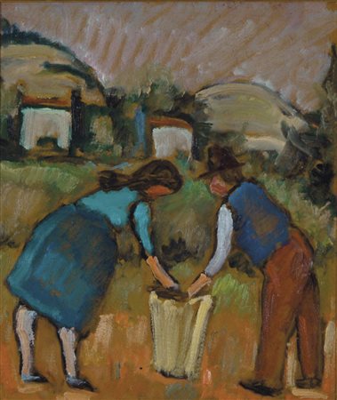 COLETTI NANDO Treviso 1907 -1979 Raccolta delle patate (anni '70) olio su...