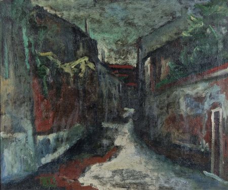 LONGO BEPI Venezia 1920 - 1961 Borgo olio su tela 50x60 cm siglato in basso a...