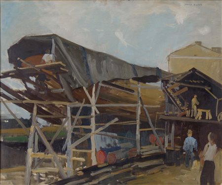 NOVATI MARCO Venezia 1895 - 1975 Cantiere (anni '40) olio su tavola 60x72,5...