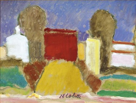 COLETTI NANDO Treviso 1907 -1979 Paesaggio olio su cartone pressato 18x24 cm...