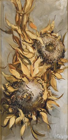 GALUPPO RICCARDO Padova 1932 Girasoli olio su tela 60x30 cm firma in basso a...