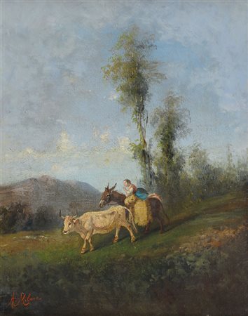 MILONE ANTONIO Napoli 1834 - 1919Ritorno dai campiolio su tela cm. 52x41,...