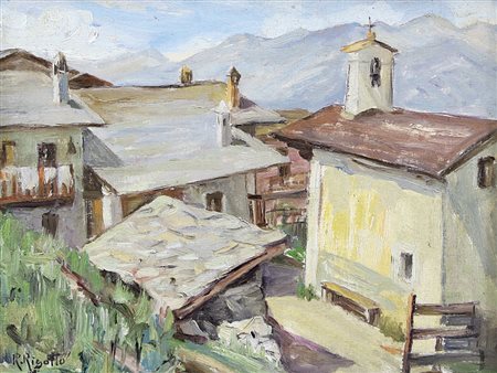 RIGOTTO RENZO Cigliano (VC) 1910 - Torino 1994Borgo montanoolio su cartone...