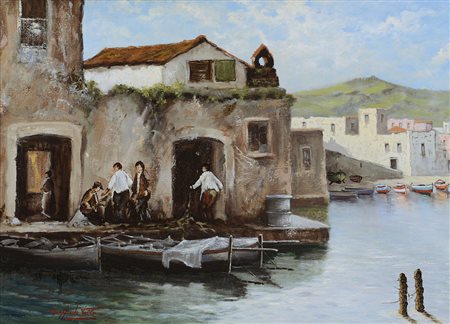 VILLA GOFFREDO NapoliCase di pescatoriolio su tela cm. 50x70, firma in basso...