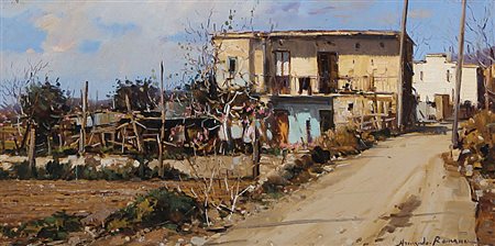 ROMANO ARMANDO Napoli 1935Campagna cosentinaolio su tela cm. 20x40, firma in...